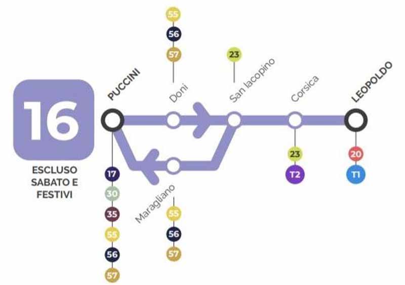 Cambiamenti linee Ataf tramvia linea due: percorso e mappa linea bus 16