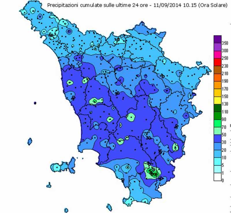 Precipitazioni cumulate nelle ultime 24 ore