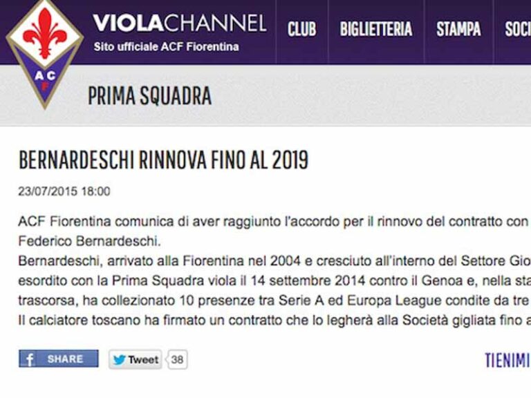 Bernardeschi in viola fino al 2019