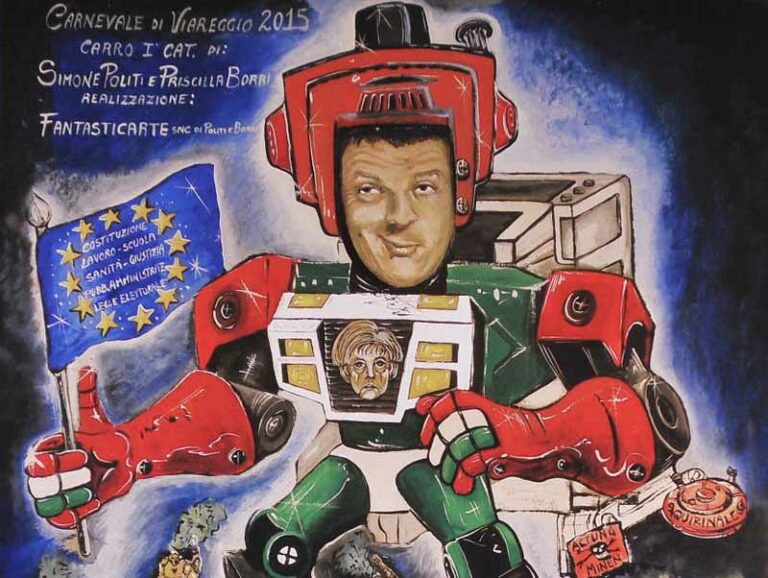 Renzi, Merkel sul carro al Carnevale di Viareggio