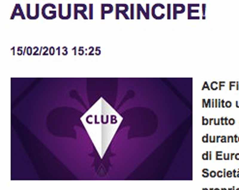 Anche la Fiorentina vicina a Milito: ”Auguri, Principe!”