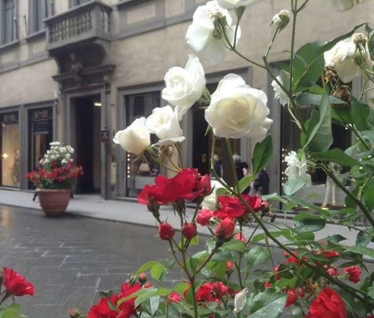 Rose rosse per via Tornabuoni