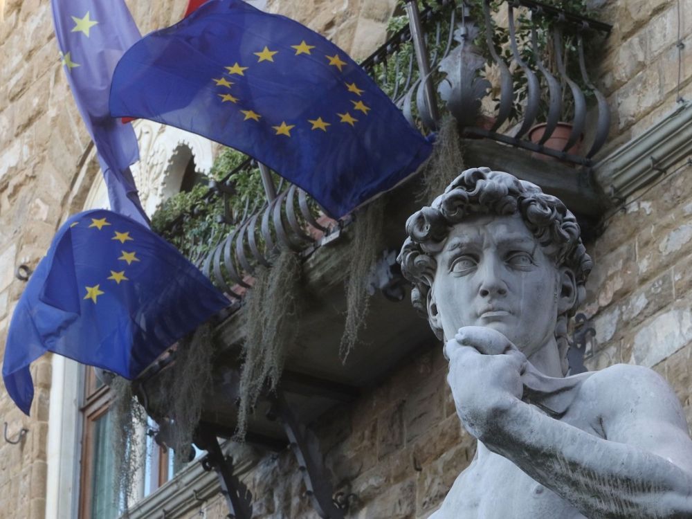 Bandiera Europa Palazzo Vecchio Firenze Romano Prodi