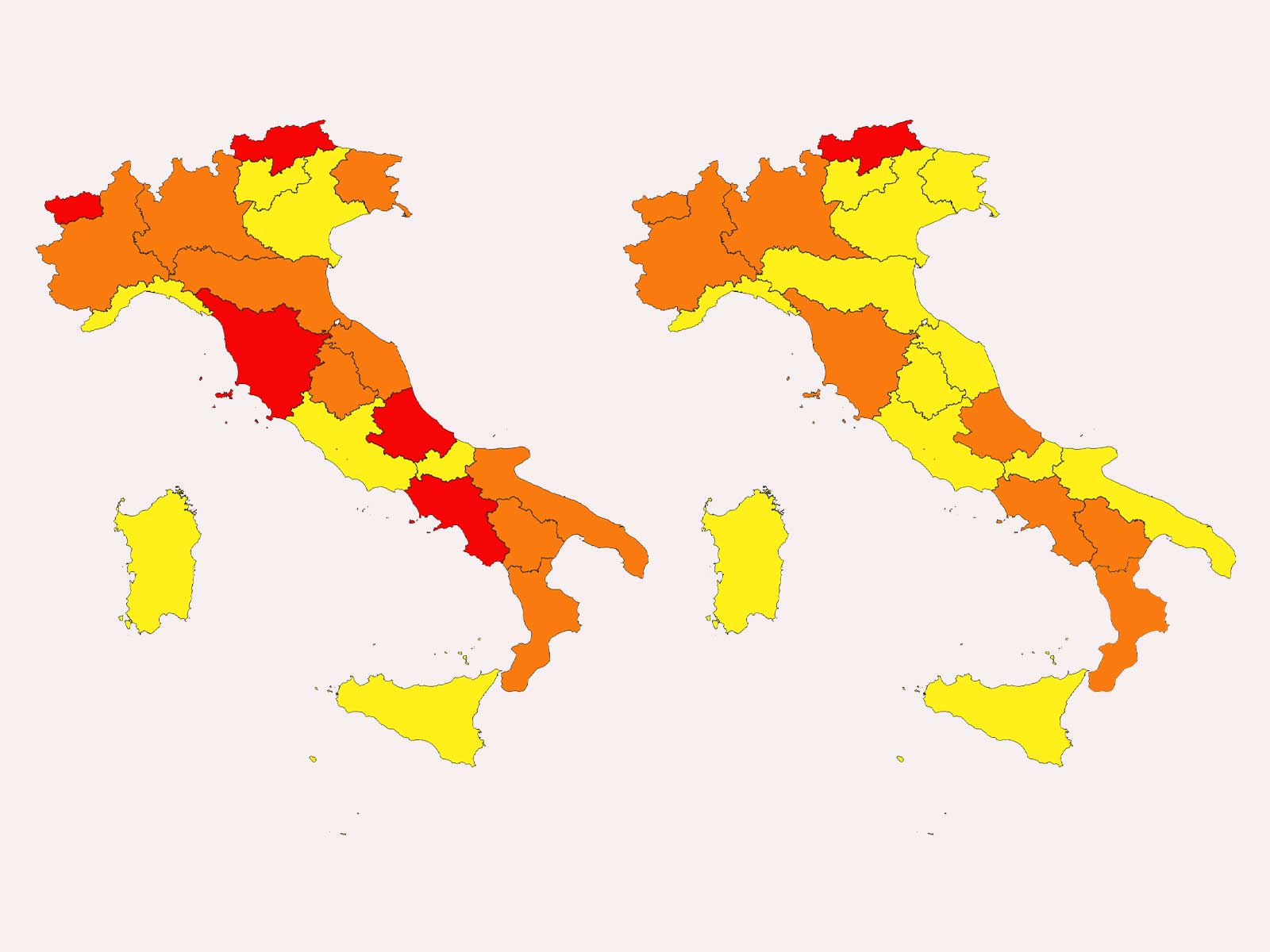 Cambio di colore per le regioni, oggi l'ordinanza: zona rossa e arancione, chi cambia