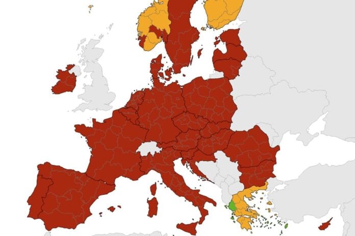 Zona rosso scuro Covid Italia Europa cosa significa cosa si può fare viaggiare mappa