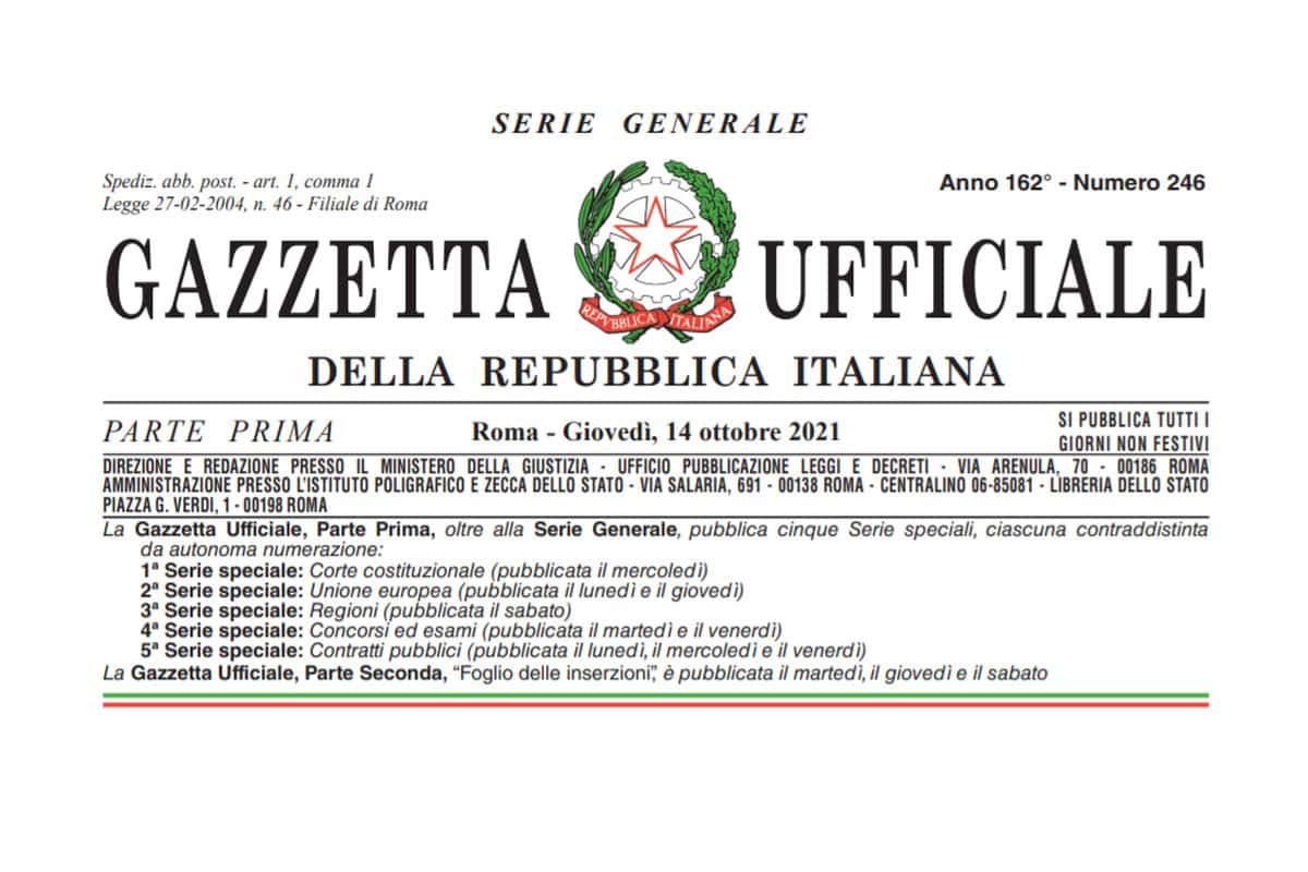 Gazzetta Ufficiale Dpcm green pass pdf ottobre 2021