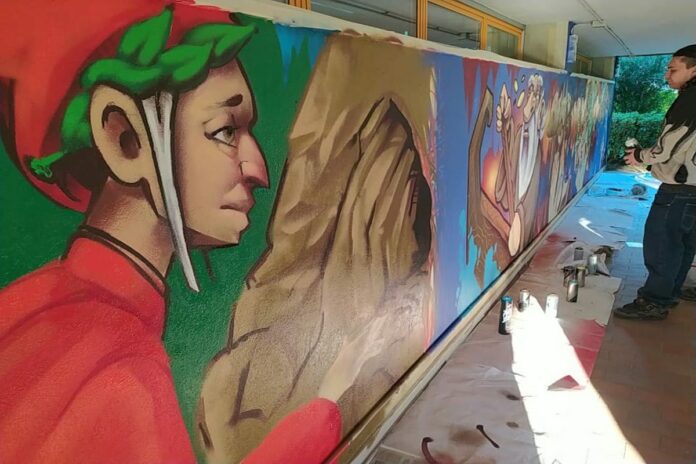 Dante pop e il murale di 15 metri a Bagno a Ripoli