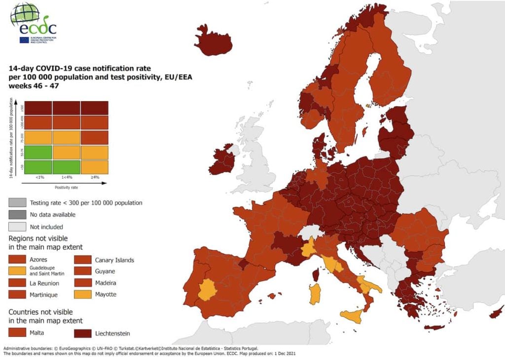 mappa Centro europeo per la prevenzione e il controllo delle malattie (Ecdc).