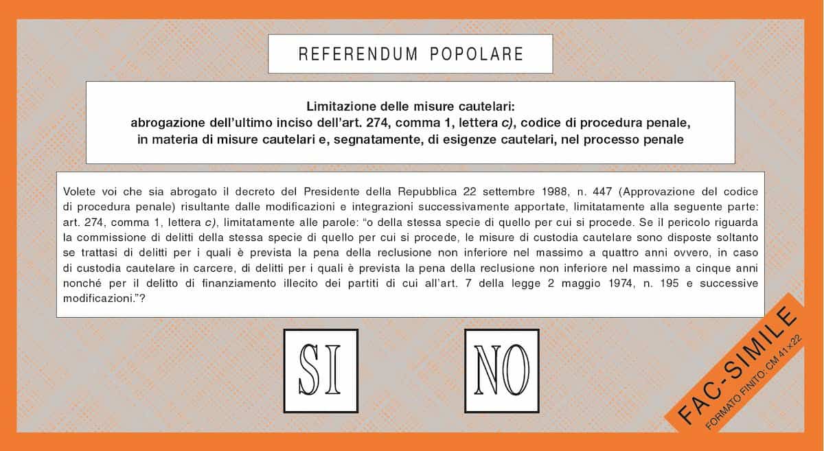 Referendum giustizia quesito 2 facsimile scheda arancione spiegazione cosa si vota