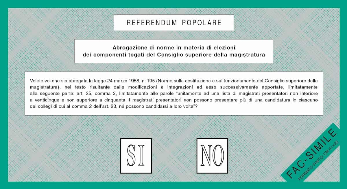 Referendum giustizia quesito 5 facsimile scheda verde votazioni