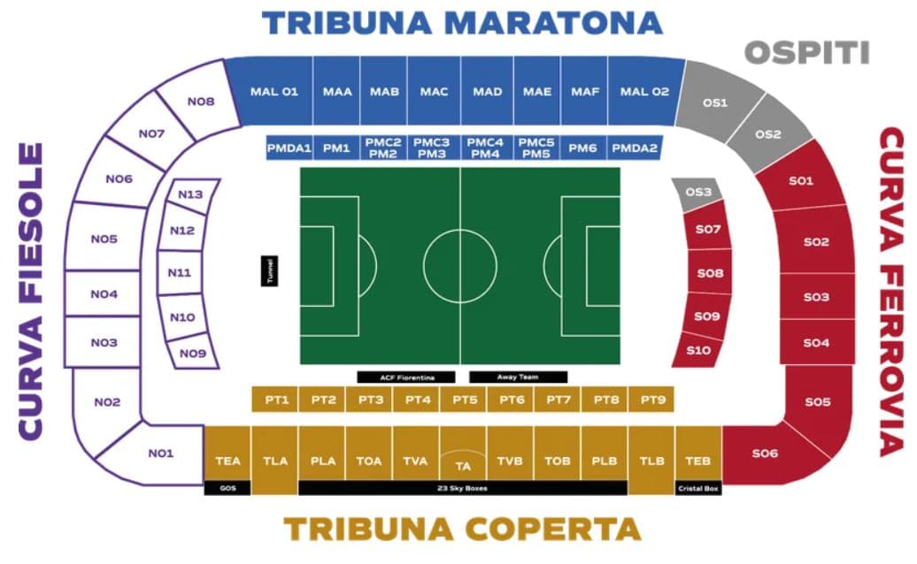 Mappa stadio abbonamenti fiorentina 2022 2023