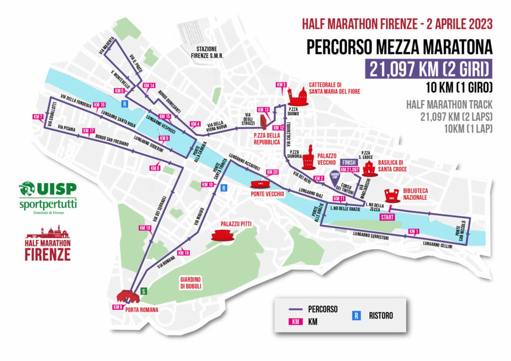Mappa percorso mezza maratona firenze Harf marathon 2023 strade chiuse
