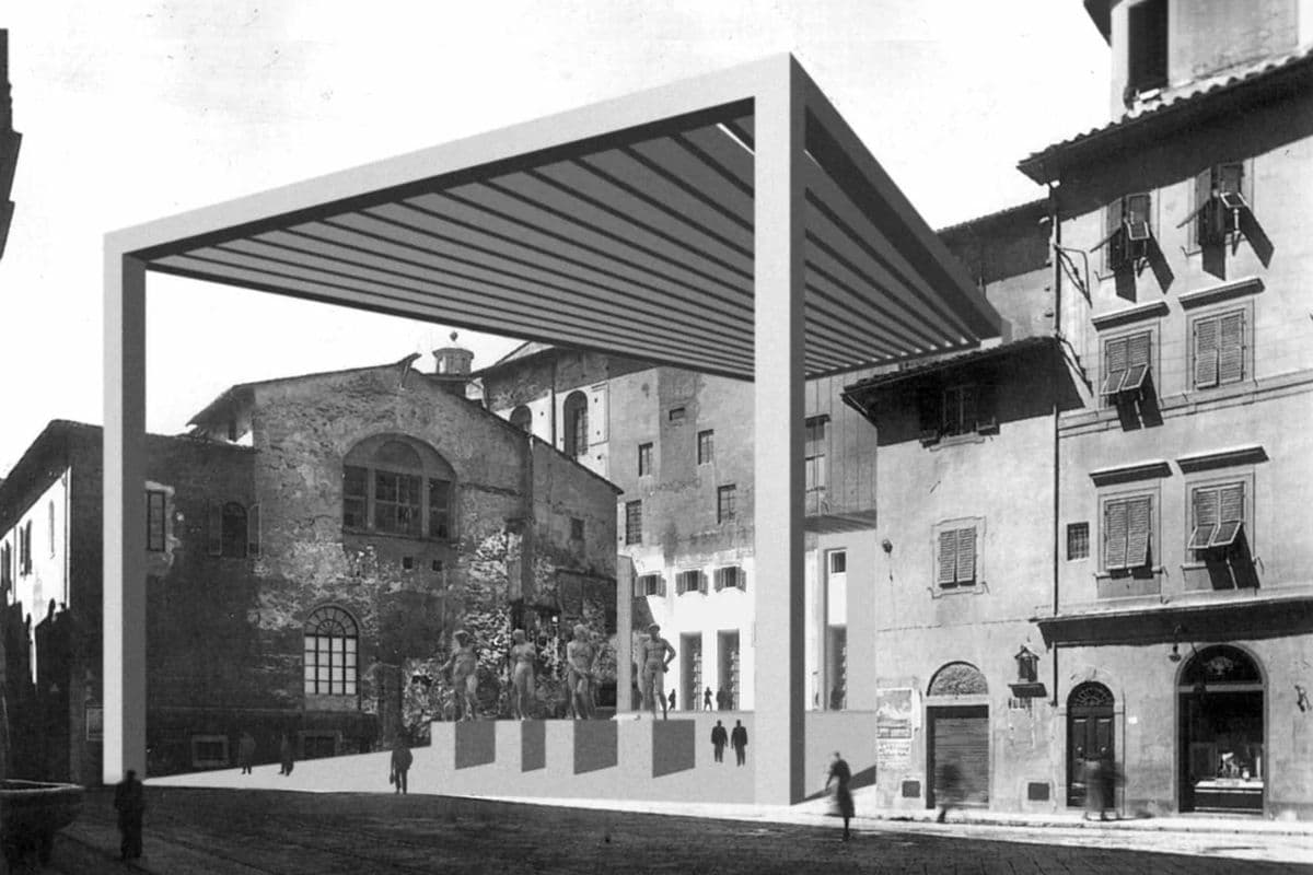 Loggia Isozaki uscita Uffizi Firenze progetto giardino