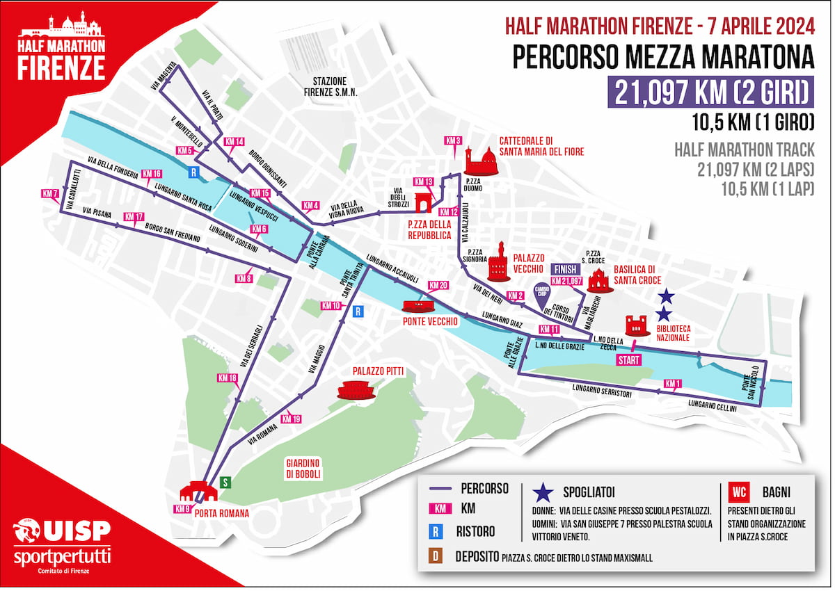 Mappa percorso mezza maratona firenze 2024 strade