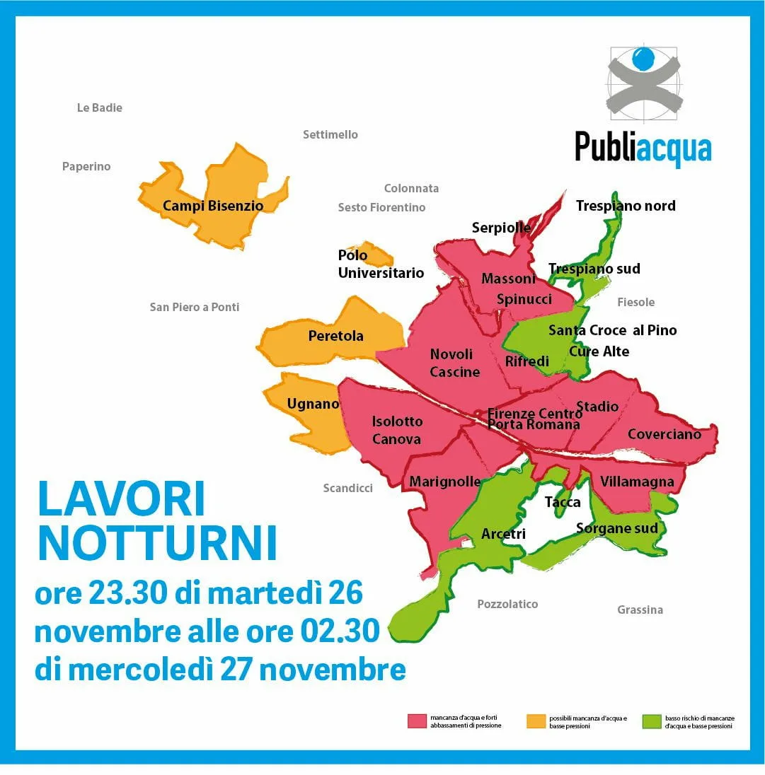 Mappa lavori Publiacqua Firenze 27 novembre