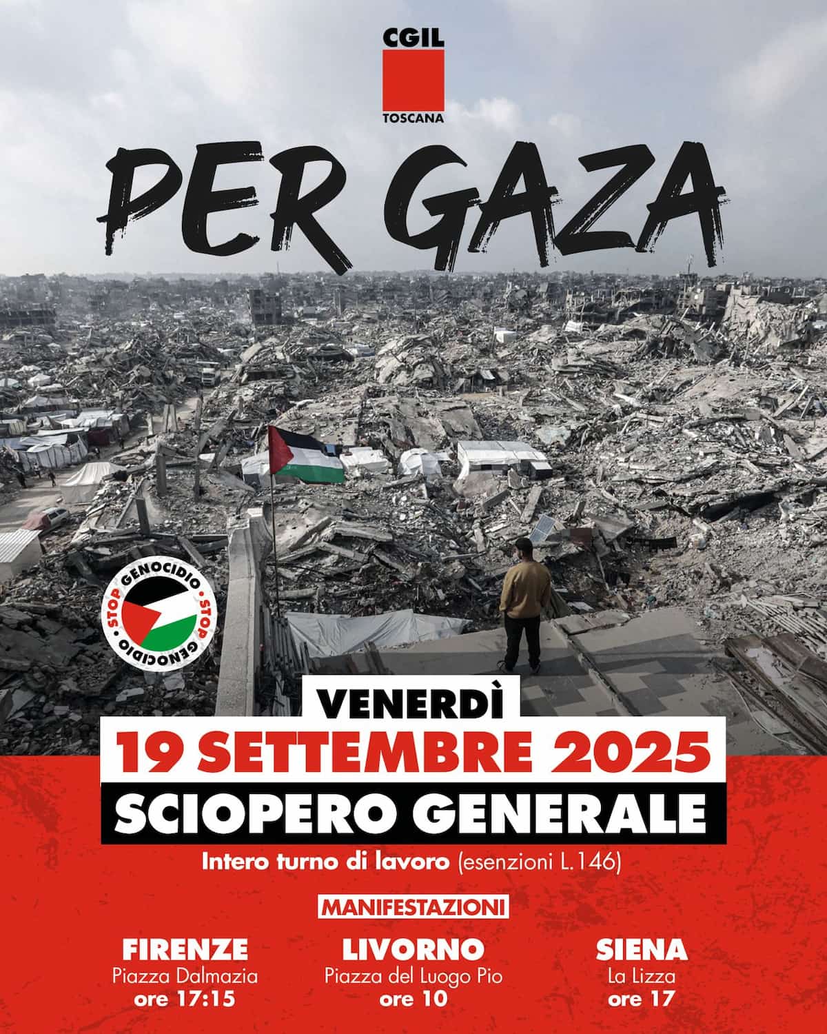 Manifestazione sciopero generale Gaza 19 settembre 2025