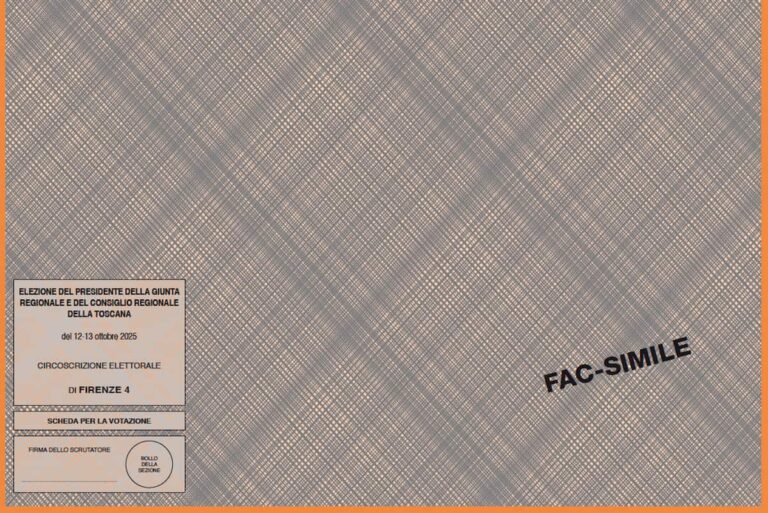 Fac-simile della scheda elettorale per le regionali 2025 in Toscana